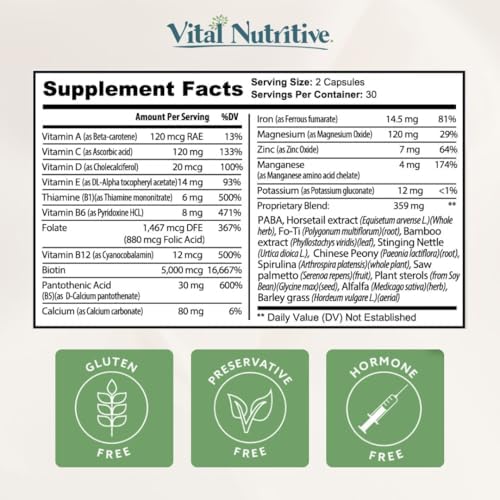 Vital Hair Complex Supplement – Biotin & B Vitamins for Hair, Skin & Nails