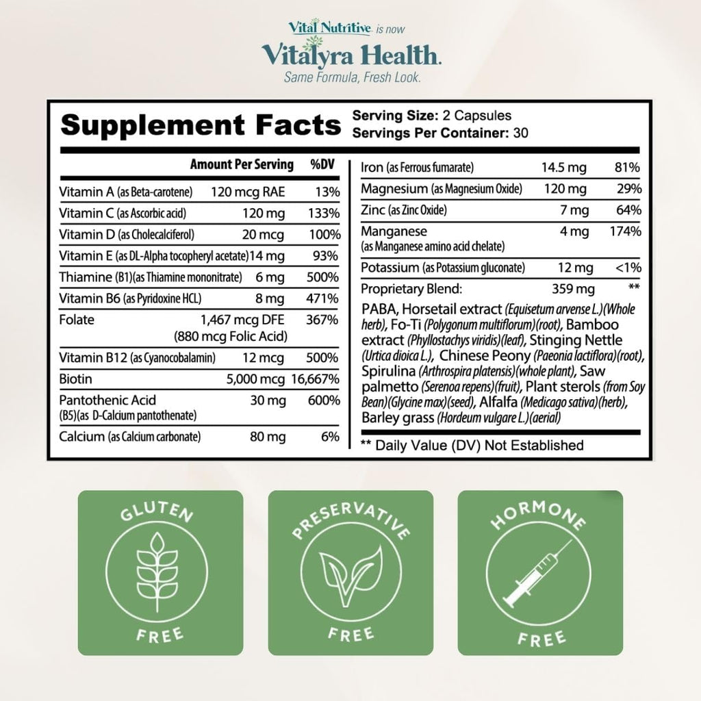 Vital Hair Complex Supplement – Biotin & B Vitamins for Hair, Skin & Nails