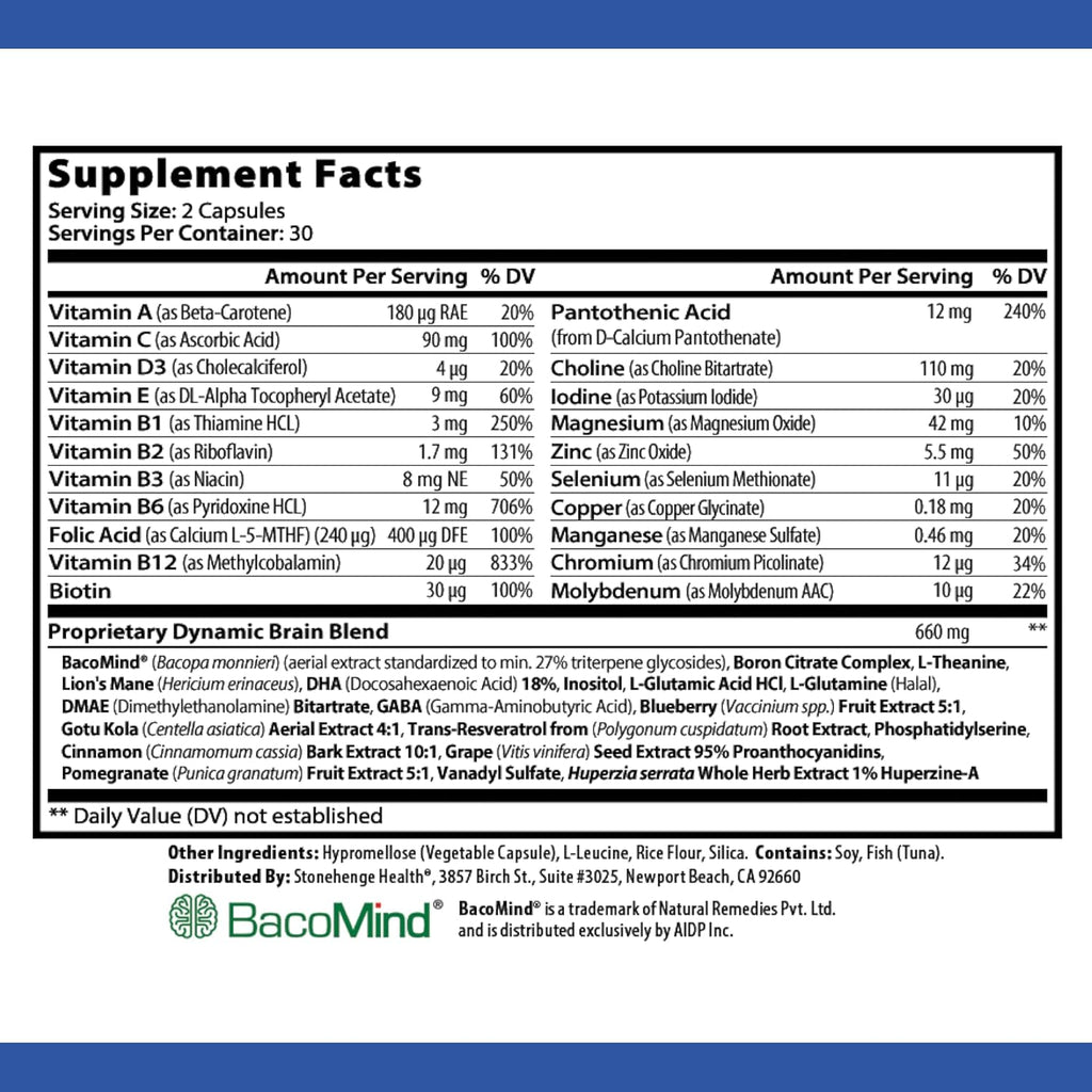Stonehenge Health Dynamic Brain Supplement For Enhanced Memory and Focus 60 Caps