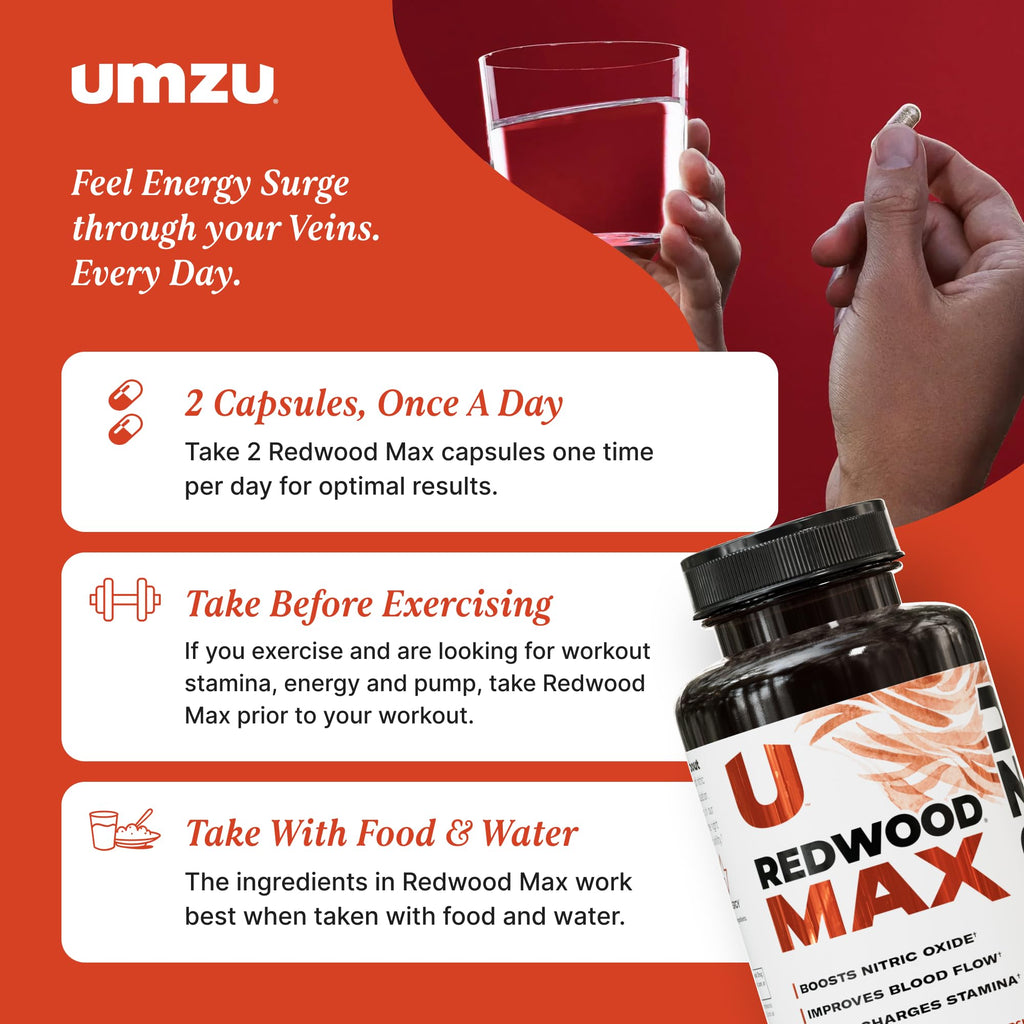 UMZU Redwood Max Nitric Oxide Booster, 1-Month Supply – Advanced Nitric Oxide