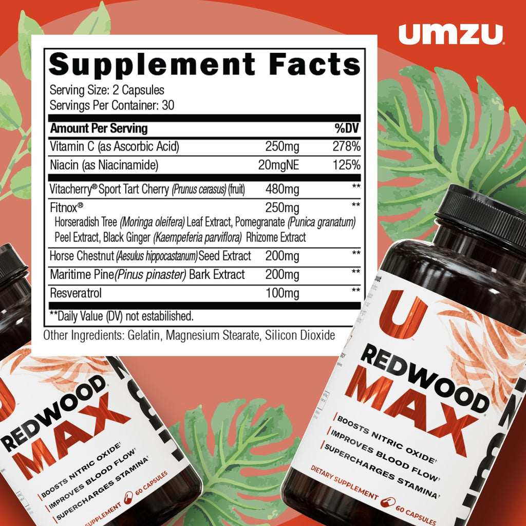 UMZU Redwood Max Nitric Oxide Booster, 1-Month Supply – Advanced Nitric Oxide