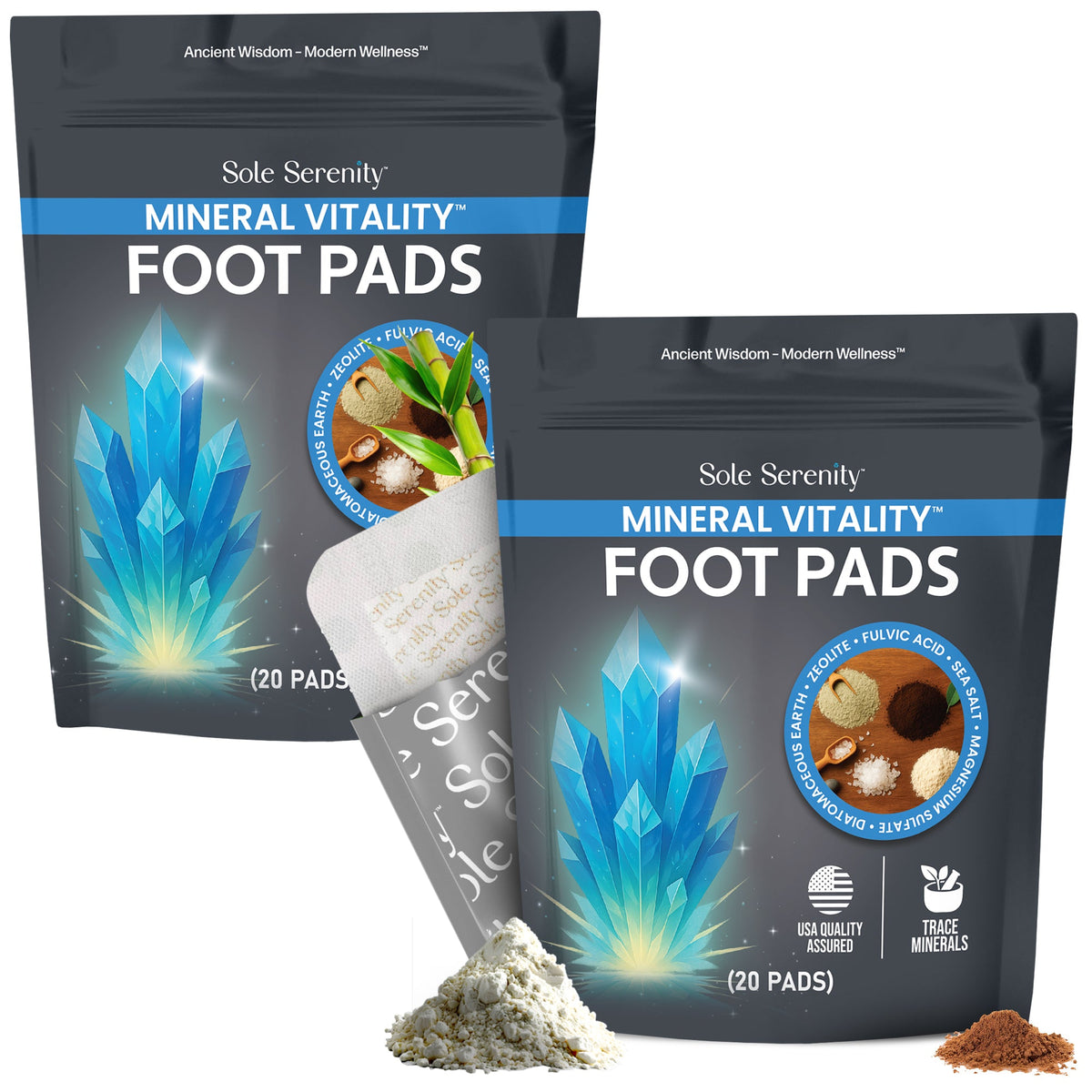 Mineral Vitality Detox Foot Pads with Fulvic Acid, Sea Salt, Magnesium