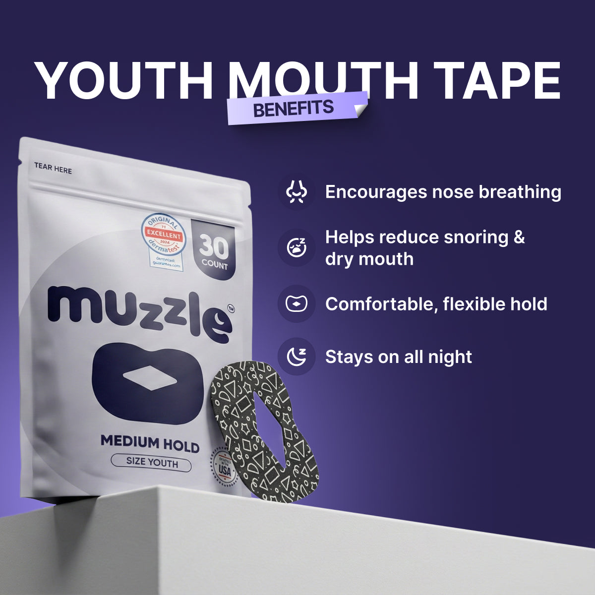 Muzzle® Mouth Tape For Kids (Medium Hold)