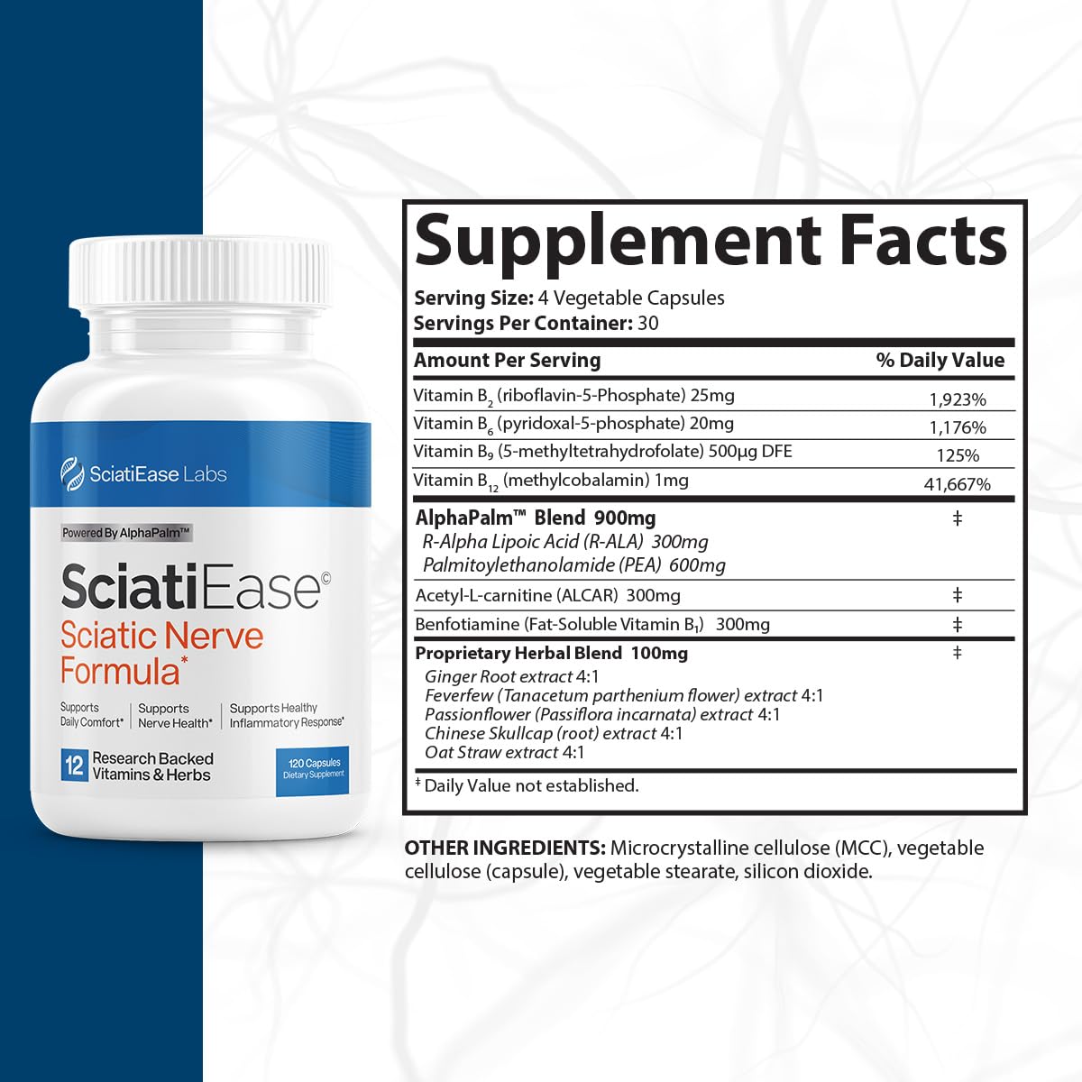 Sciatic Nerve Support Supplement with AlphaPalm, PEA & Vitamin B Complex