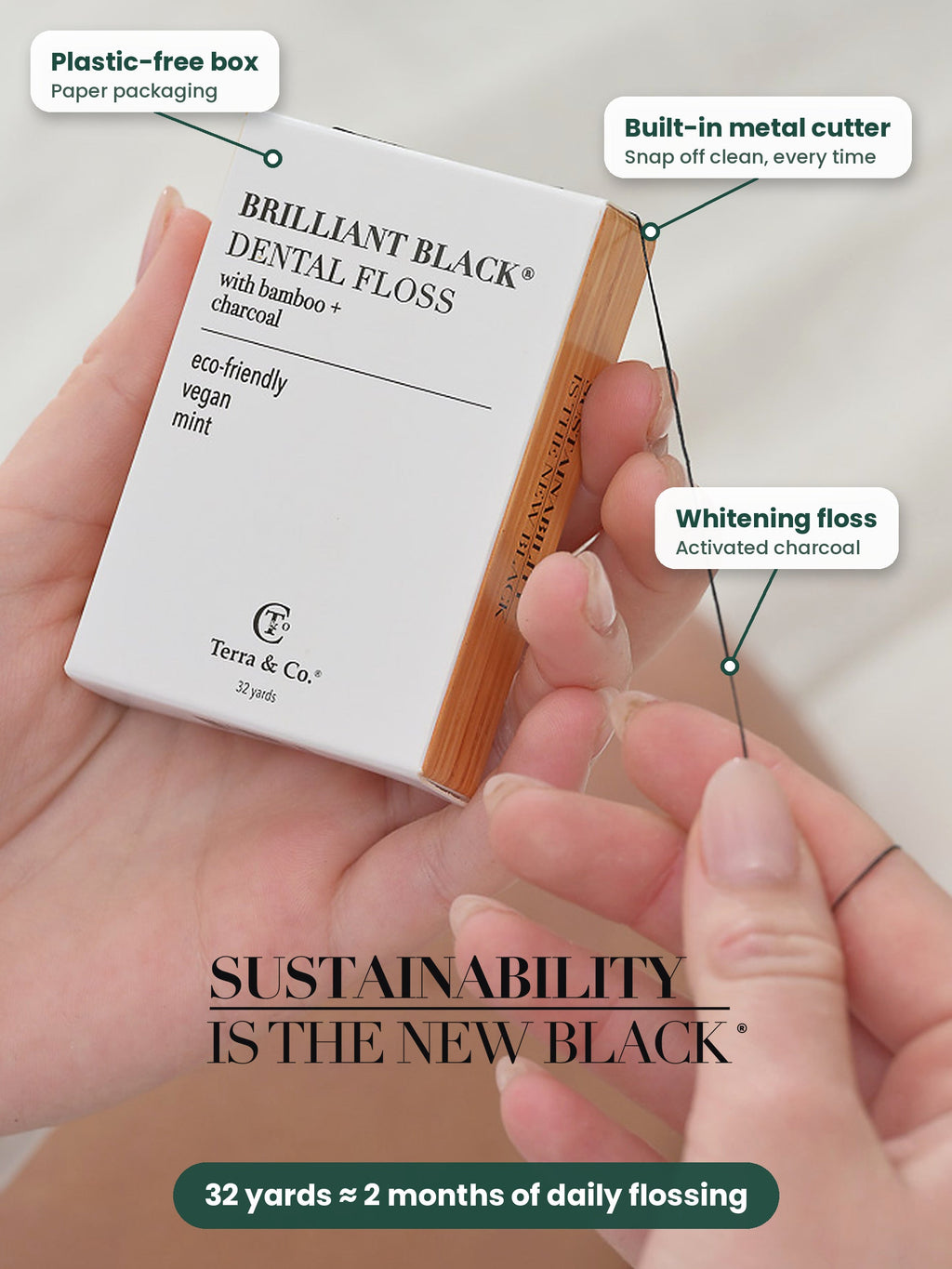 Brilliant Black® Charcoal Bamboo Dental Floss – Vegan & PFAS-Free